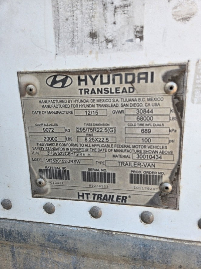 2016 Hyundai 53ft Dry Van Trailer 2026M0256